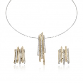 Two Colour Gold Diamond Necklace and Earring Suite